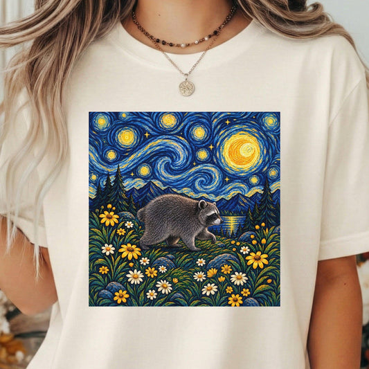 Jimothy Raccoon Shirt, Van Gogh Starry Night Graphic Tee