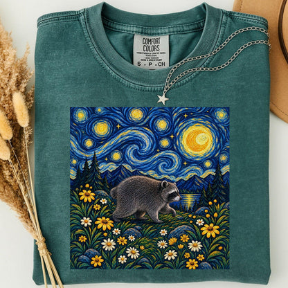 Jimothy Raccoon Shirt, Van Gogh Starry Night Graphic Tee
