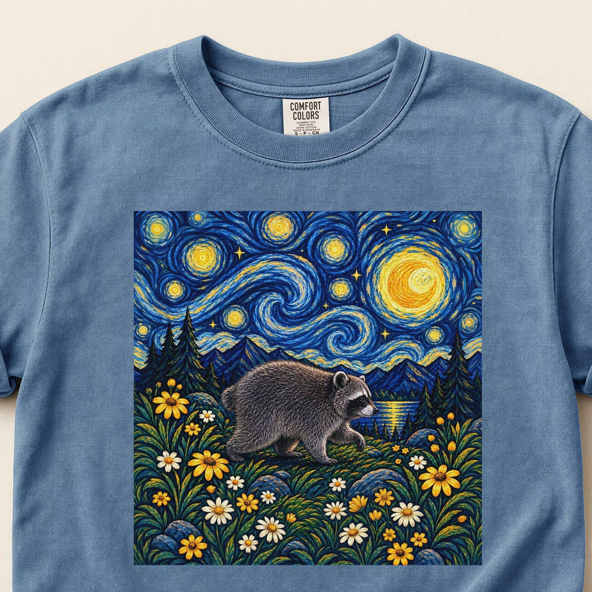 Jimothy Raccoon Shirt, Van Gogh Starry Night Graphic Tee