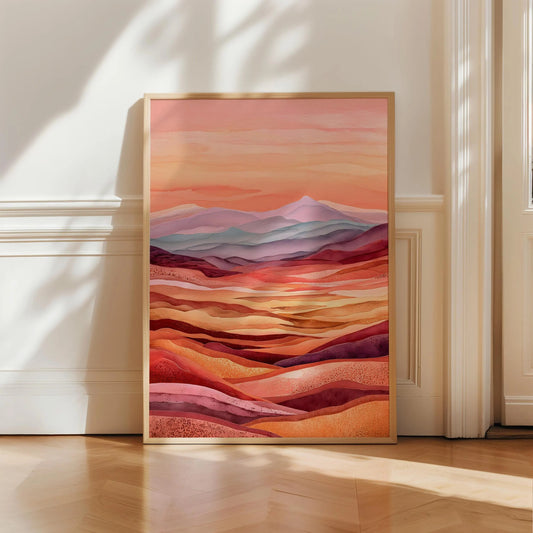 Warm Abstract Desert Mountain Print, Earth Tone Landscape Wall Art