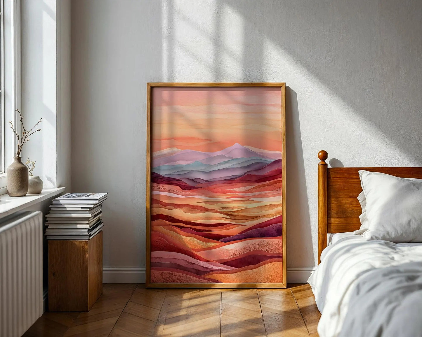 Warm Abstract Desert Mountain Print, Earth Tone Landscape Wall Art