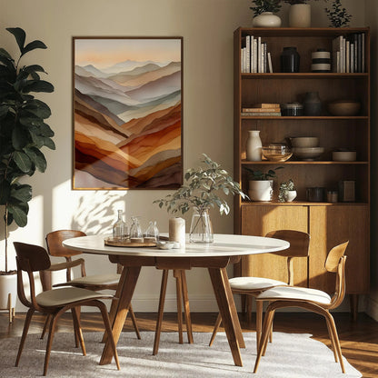 Abstract Layered Mountains Watercolor Print, Soft Neutral Landscape Wall Art,