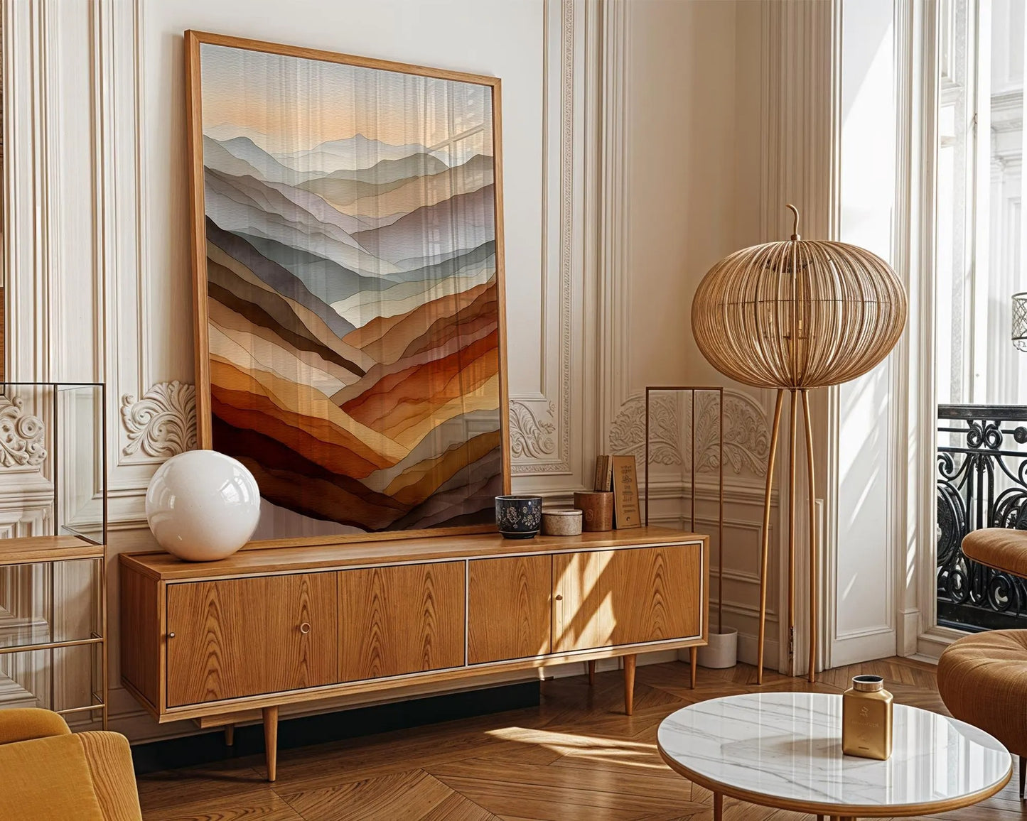 Abstract Layered Mountains Watercolor Print, Soft Neutral Landscape Wall Art,