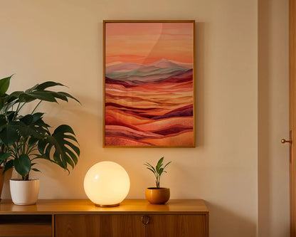 Warm Abstract Desert Mountain Print, Earth Tone Landscape Wall Art