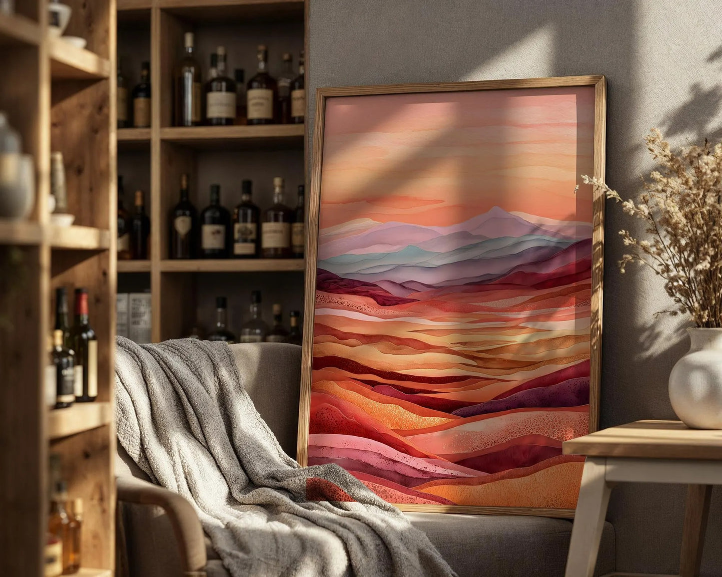 Warm Abstract Desert Mountain Print, Earth Tone Landscape Wall Art